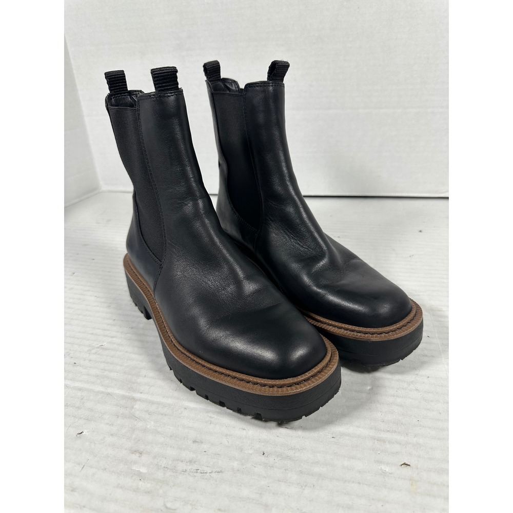 Sam Edelman Laguna Chelsea Boots Black Leather Lug Sole Womens 8M EUR 38.5
